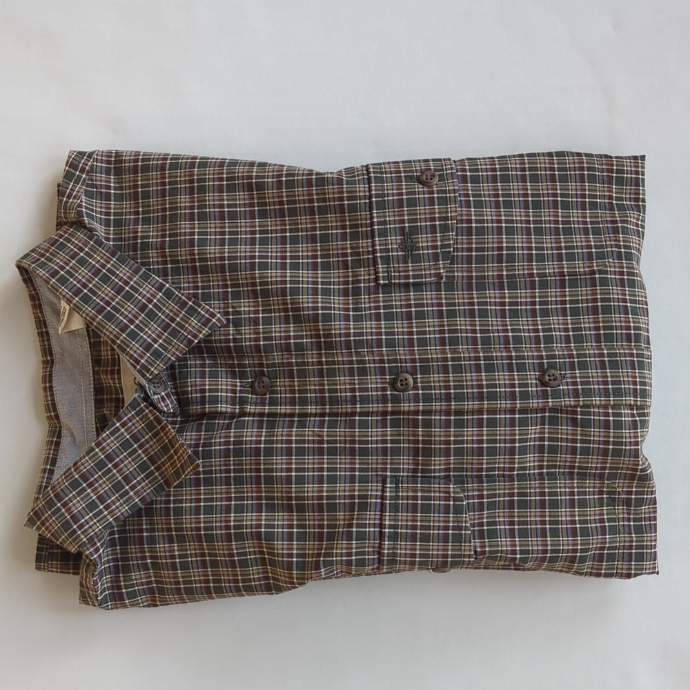 Dockers Plaid Long Sleeve Button Down Shirt LARGE Green Tan